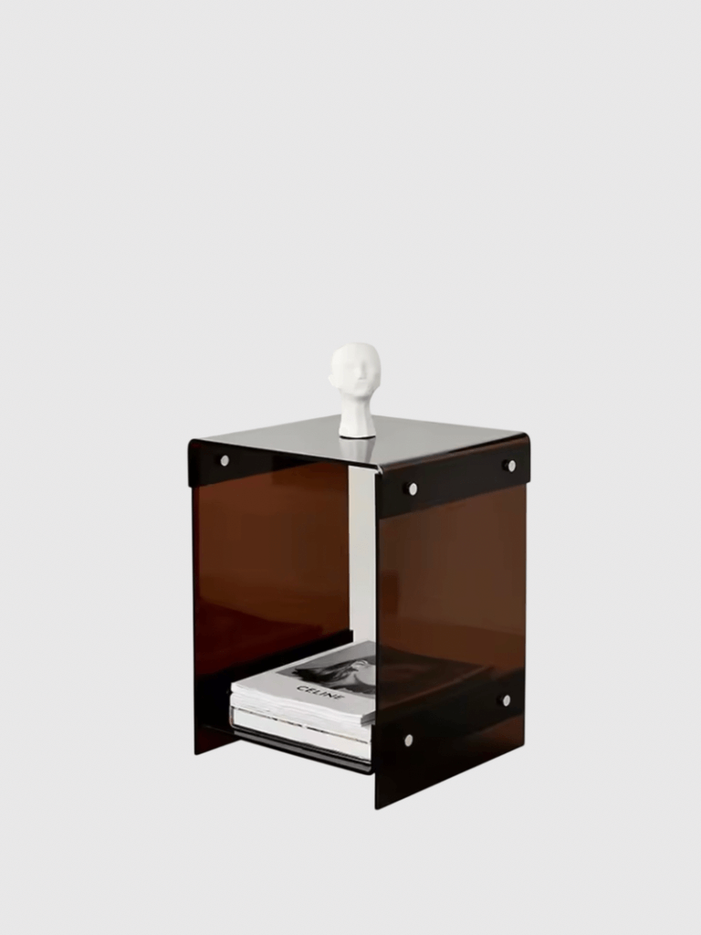 Norway Scandinavia Scandinavian Norwegian Nordic Acrylic Coffee Tables Living Room Furniture Sofa Side Table Double-deck Storage Tea Tables Transparent Bedside Table in brown, orange, clear transparent color in Brown