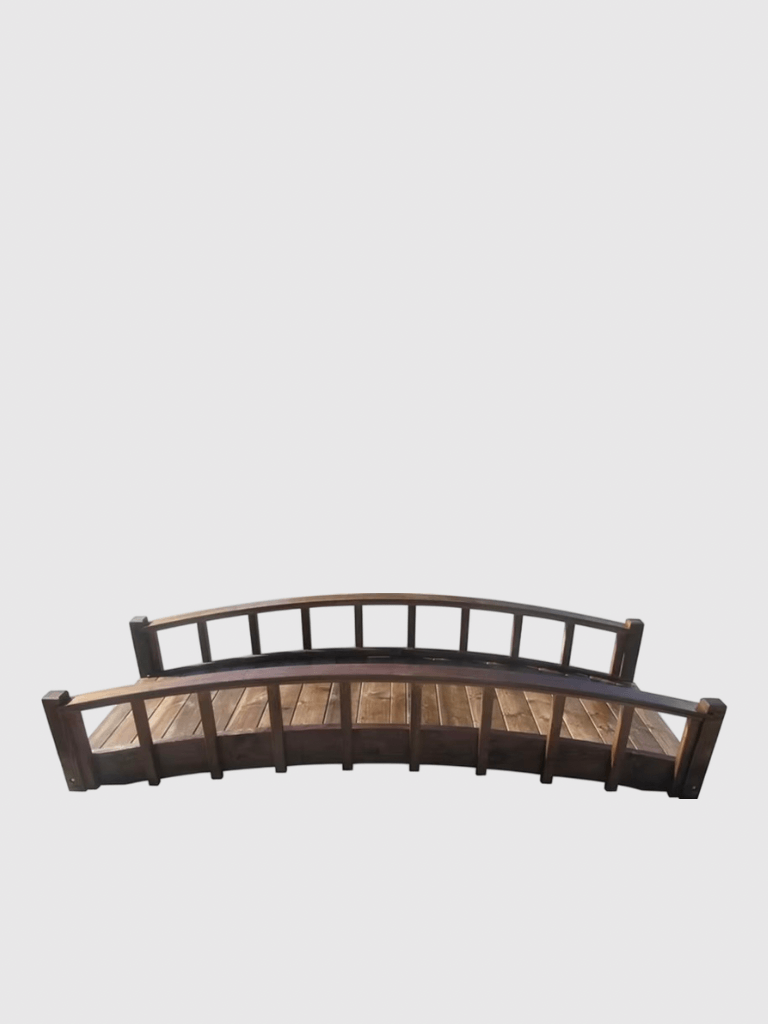 Japanese Style Arched Wooden Moon Bridges 8 Feet Zen Garden Decor in Brown wood 8’ foot