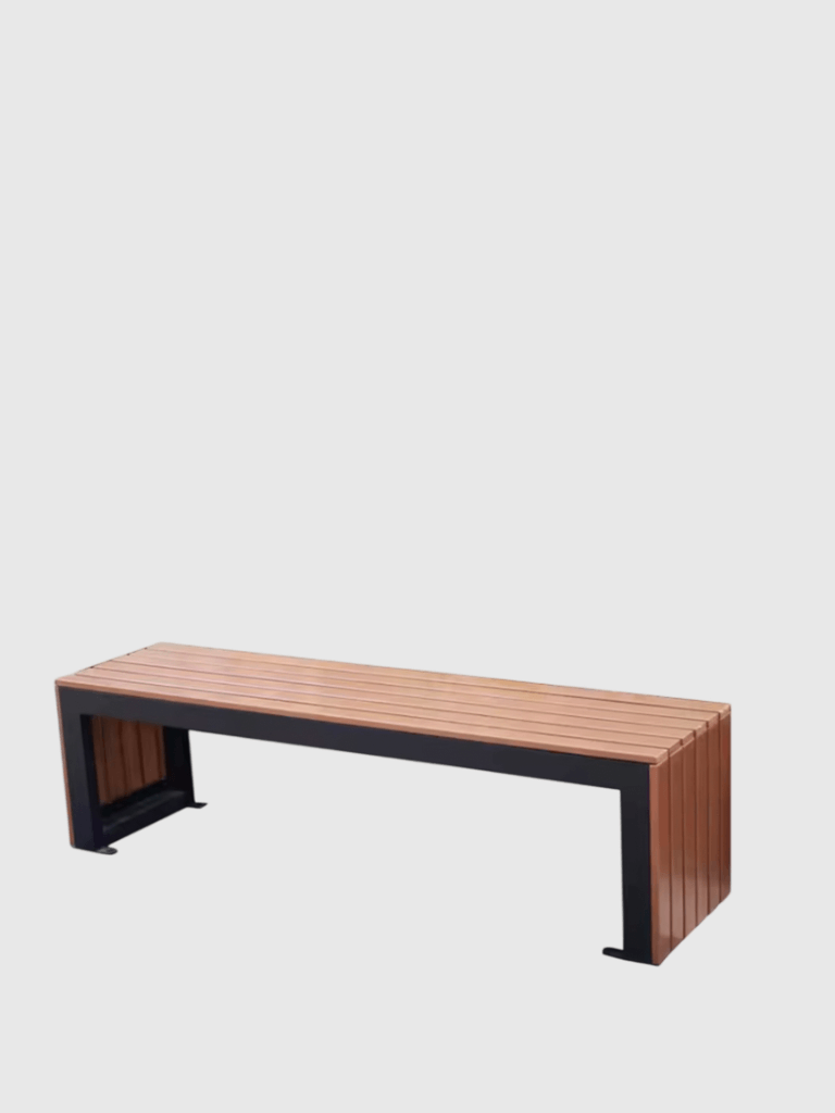 Galvanized Stainless Steel metal Wooden Church Park Seating Garden Outdoor Patio Benches in natural light brown with black frame