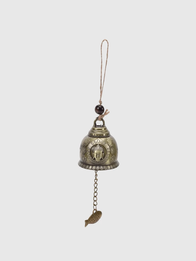 Gift Thailand Crafts for Good Luck Lucky Blessing Feng Shui Buddha Statue Pattern Bell Fortune Wind Chime Home Outdoor Garden Car Hanging Decor gifting in bronze