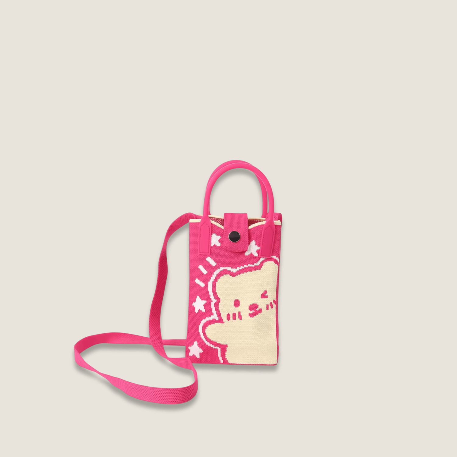 Retro High-End Fashion Kawaii Anime Style Exquisite Bear character Pattern Crossbody Satchel Bag, Durable and Wear-Resistant Knitted Fabric Can Be Used for a Long Time, Suitable for All Seasons, Can Be Used by Women and Men for Travel, Vacation, Holiday getaway Walking and Carrying cellphones Mobile Phones, Keys, Change and Other Small Items, Suitable for All Seasons Bags in pink with white
