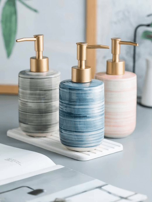 Nordic Bathroom Decor Gray / Grey Pink Blue Ceramic Hand Sanitzer Gel Holder Lotion Dispenser Bottle Kitchen Sink Dispenser Liquid Soap Bottles Portable Dispensers Trending Norway Scandinavia Scandinavian Norwegian style fashion