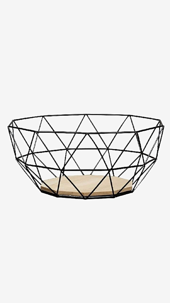 Wooden Base Geometric Design Back Wire Wrought Iron Fruit Bread Storage Basket Kitchen Eggs Dessert Holder Organizer Cake Stand Baskets Trending