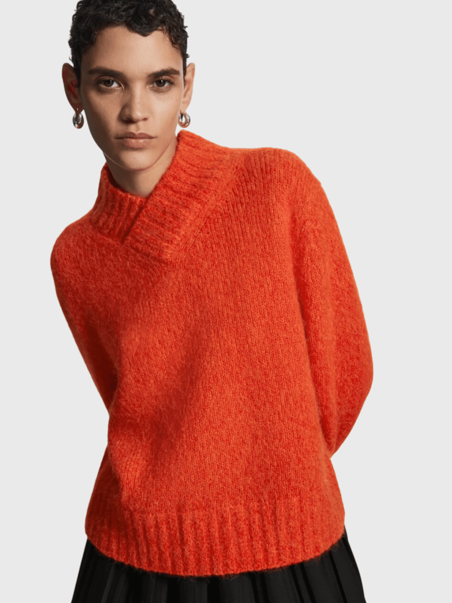 Women’s woman womens petite-, tall-, plus-, size office commute wfh workwear V-neck casual wool blend long-sleeves Sweaters clothing in orange