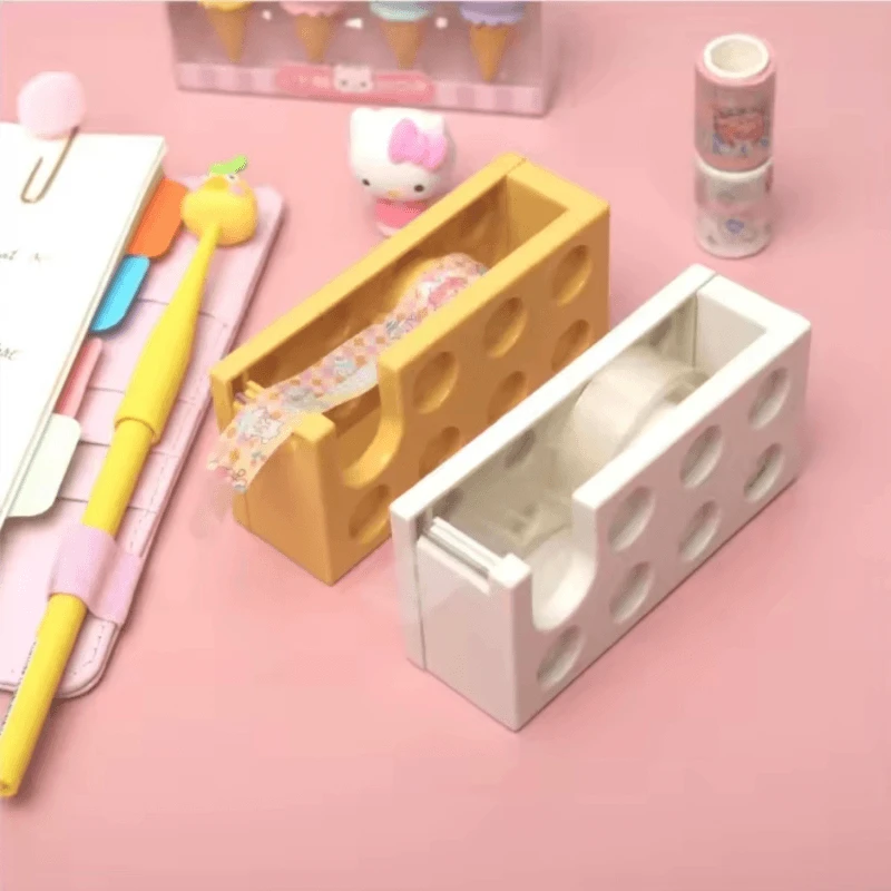 Office Home Building Block Desktop Tape Cutter Transparent Tape Holder for Office Stationery Tape Dispenser Cute Storage Box dispensers in yellow White