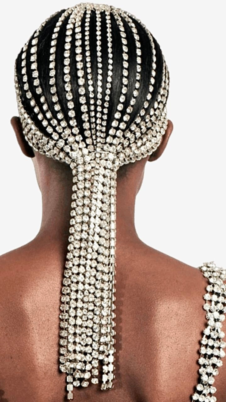 Womens Big Rhinestone Long Tassel Hair Chain Jewelry for Women Bling Luxury Crystal Headband Bridal Wedding Hair Jewelry Gift Woman Hair Headpiece Jewellery Trending in Silver Gold
