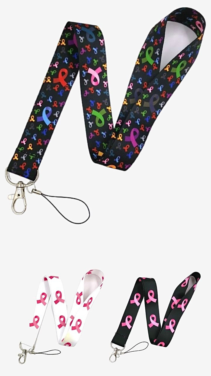 Prevention of breast cancer Neck Strap Lanyard ID badge company card holder Pink Black White Multicolor / Multicolour keychain Mobile Phone Strap Gift Ribbon webbing necklace Lanyards Key Chains Trending