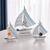 Indoor Outdoor Garden New England USA American Mediterranean pastel Colored Nautical Themed Mini Sailboat Wooden Iron Crafts Boat Figurines Home Desk Decor Graduation Home Decoration Hotel Room Figurine The Best Gift for Adult Teenagers in orange, light-, dark-, blue, white, with multi color
