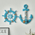 Indoor Outdoor Garden New England USA American Mediterranean Nautical ships Anchor and Steering Rudder Wheel Set Navigation Decoration Wooden Marine Crafts Home Wall Courtyard Beach Decor in light blue with beige multi color