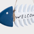 Indoor Outdoor Garden New England USA American Mediterranean pastel Colored Nautical Theme Decorative Wooden Fish Bones WELCOME Letter message Wall Hanging White Blue Ocean Style Theme Party Fish Walls Decor in multi blue with white
