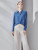 Women’s woman womens petite-, plus-, size Solid Shirts, 100% Silk Crepe, Long Sleeves, Chest Pocket Chic Blue Blouses, Spring Summer wfh Office commute workwear Lady Tops
