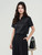 Women’s woman womens petite-, tall-, plus-, size Summer solid color Mulberry Silk short sleeves luxury plain blouse casual wfh commute workwear Shirt Tops in black