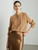 Women’s woman womens petite-, tall-, plus-, size 100% Mulberry Silk, Long Sleeves, pleated round O-neck crewneck Chic Camel brown Blouses, Spring Summer wfh Office commute workwear Lady pleats Tops