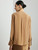 Women’s woman womens petite-, tall-, plus-, size 100% Mulberry Silk, Long Sleeves, pleated round O-neck crewneck Chic Camel brown Blouses, Spring Summer wfh Office commute workwear Lady pleats Tops
