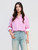 Women’s woman womens petite-, tall-, plus-, size Summer solid stripes color 100% cotton long sleeves with contrast color wide cuffs, striped turn-down collar blouse casual wfh commute workwear Shirt Tops Shirts in Fuchsia Pink, with white