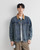 Men’s man mens petite-, tall-, plus-, size Spring Summer Fall Autumn American Vintage Casual Slim Fit Workwear Distressed Old Washed Jeans cotton denim Jacket Tops Outerwear outdoor camping Outwear Jackets in blue with tan accent color
