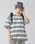 Men’s man mens petite-, tall-, plus-, size Japanese-style clothing. Trendy retro color-blocked striped loose-fitting versatile short half sleeves with drop shoulder embroidered graphic logo crewneck, Summer Crew Neck Loose Street Fashion Breathable embroidery round O-neck Casual Pullover T-Shirt Tops T-Shirts in blue with multi accent color