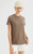 Women’s woman womens petite-, tall-, plus-, size Light Luxury High-Quality Cotton Blend Round O-neck Crew neck with contrast color band Short-half Sleeves with turn-up cuff,  hollow-out pear-drop latch close back, Crewneck T-Shirt Pullover Style tops Tees  T-shirts in coffee brown