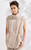 Women’s woman womens petite-, tall-, plus-, size Light Luxury High-Quality 100% linen sleeveless pockets at front mockneck stand collar discreet zipper button close blouse tops blouses in light khaki color