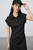 Women’s woman womens petite-, tall-, plus-, size Light Luxury High-Quality viscose-blend polo spread collar button-up short sleeves Mid-calf side slit hem elegant evening party wear ruched Midi dress Dresses in black
