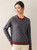 Women’s woman womens petite-, tall-, plus-, size Light Luxury High-Quality Australian wool long sleeves with rib band cuffs crewneck round o-neck crew neck ribbed cable knit sweater tops sweaters in Gray grey color with red accent