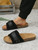 Women’s woman womens petite-, tall-, plus-, size Light Luxury High-Quality Spring Summer Fall and Autumn Casual Simple Cork-Patterned Pu Leather Upper Flat-Soled Slip-On Open Toe Mule Slippers Beach holiday getaway Sandals Suitable for Home and Outdoor Use Footwear shoes in black color