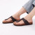 Women’s woman womens petite-, tall-, plus-, size Casual Open Toe Beach Slippers With Adjustable Buckle strap Flats Leather Cork Footbed Flip Flops Cork Sandals in dark brown