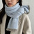 Women’s woman womens Men’s man mens Skin-friendly Unisex Genflex Gender Neutral Genderfluid petite-, tall-, plus-, size alternate aesthetic luxury Casual Fall Autumn Winter Spring cold weather winter accessory long tassel scarf Fashion Tassels Scarves accessories in light sky Dusk blue with Gray grey color contrast tassels