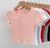 Women’s woman womens petite-, tall-, plus-, size Light Luxury High-Quality Cotton Blend Round O-neck Crew neck with contrast color band Short-Sleeves Crewneck T-Shirt Pullover Style tops Tees  T-shirts in light pink