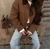 Women’s woman womens petite-, tall-, plus-, size Light Luxury High-quality Elegant Winter commute wfh office workwear evening party turndown neck collar button close patch pockets windbreaker coat outwear Bomber Barn Jacket Outerwear Coats in brown