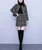 Women’s woman womens petite-, tall-, plus-, size Light Luxury High-quality Elegant Winter commute wfh office workwear evening party plaid turndown crewneck collar button close patch pockets blazer Jacket and skirt suit set Outerwear 2-Piece suits in black with multi brown accent color