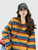 Women’s woman womens petite-, tall-, plus-, size Light Luxury High-Quality holiday vacation getaway American style Round O-neck long Sleeves with drop shoulders and band cuffs striped crewneck T-Shirt Pullover Style tops Tees Stripes T-shirts in yellow multi rainbow color