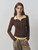 Women’s woman womens petite-, tall-, plus-, size Light Luxury High-Quality holiday vacation getaway American style v-neck turn-down collar long Sleeves with drop shoulders and band cuffs striped crewneck T-Shirt Pullover Style tops Tees Stripes T-shirts in brown with yellow color