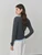 Women’s woman womens petite-, tall-, plus-, size Light Luxury High-Quality holiday vacation getaway American style patchwork v-neck turn-down collar long Sleeves with drop shoulders and band cuffs striped crewneck T-Shirt Pullover Style tops Tees Stripes T-shirts in Gray grey with light blue color