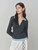 Women’s woman womens petite-, tall-, plus-, size Light Luxury High-Quality holiday vacation getaway American style patchwork v-neck turn-down collar long Sleeves with drop shoulders and band cuffs striped crewneck T-Shirt Pullover Style tops Tees Stripes T-shirts in Gray grey with light blue color