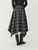Women’s woman womens petite-, tall-, plus-, size Casual Fall Autumn Winter loose classic Vintage style Female pleated high rise waist empire waistline irregular hem checkered pleats midi skirt Fashion skirts in blue with brown accent colors