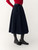 Women’s woman womens petite-, tall-, plus-, size Casual Summer holiday vacation getaway wfh office commute workwear indie style Fall Autumn Winter loose classic Vintage style Female pleated high rise waist empire waistline trim hem pleats maxi skirt Fashion skirts in dark navy blue