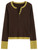 Women’s woman womens petite-, tall-, plus-, size Light Luxury High-quality Elegant evening party club wfh office commute work wear Henley collar v- neck half-button close ribbed long sleeves contrast color Color‑Blocked sweater Fashion sweaters in coffee brown with yellow