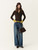 Women’s woman womens petite-, tall-, plus-, size Light Luxury High-quality Elegant evening party club wfh office commute work wear Henley collar v- neck half-button close ribbed long sleeves contrast color Color‑Blocked sweater Fashion sweaters in coffee brown with yellow