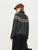 Women’s woman womens petite-, tall-, plus-, size Light Luxury High-quality Elegant evening party club wfh office commute work wear round o-neck long sleeves embroidery cable-knit crewneck sweater Fashion sweaters in Dark Gray grey, with yellow accent