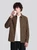 Men’s man mens petite-, tall-, plus-, size Fall Autumn Winter loose classic Vintage style Long Sleeves v-neck turn-down collar button close patch pocket Casual Shirt Fashion shirts in coffee brown
