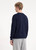 Men’s man mens petite-, tall-, plus-, size Fall Autumn Winter loose classic Vintage style Long Sleeves v-neck mandarin stand collar half button close contrast color Casual Shirt Fashion shirts in dark navy blue with light Gray grey accent