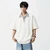Men’s man mens petite-, tall-, plus-, size Fall Autumn Winter loose classic Vintage style half Sleeves striped turn-down collar v-neck collar Casual Top Fashion tops in white with black strips