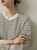 Women’s woman womens petite-, tall-, plus-, size Light Luxury High-quality Elegant holiday vacation getaway evening party club wfh office commute work wear crewneck round o-neck striped Commute loose hollow-out patchwork lace-knit sweater Fashion workwear sweaters in Ivory white with Gray grey colors stripes