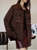 Women’s woman womens petite-, tall-, plus-, size Light Luxury High-quality Elegant holiday vacation getaway evening party club French look wfh office commute work wear turn-down collar Commute loose patchwork 3D beading long-sleeve casual Jacket Fashion workwear Coat Jackets in brown with multi color 3D decorations