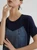 Women’s woman womens petite-, tall-, plus-, size Light Luxury High-quality Elegant Pleats pleated holiday vacation getaway evening party club wfh office commute work wear round o-neck Commute loose short-sleeves crewneck Patchwork Denim Mini Dress Fashion workwear mini dresses in blue with light blue accent color