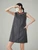 Women’s woman womens petite-, tall-, plus-, size Light Luxury High-quality Elegant Pleats pleated evening party club wfh office commute work wear round o-neck Commute loose sleeveless crewneck Patchwork Mini Dress Fashion workwear mini dresses in dark Gray grey with multi red accent color