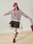 Women’s woman womens petite-, tall-, plus-, size Light Luxury High-quality Elegant colorblock cotton-blend holiday vacation getaway evening party club wfh commute office workwear two-piece turn-down half-button collar, loose striped knit long-sleeve Two-Piece Sweater Fashion sweaters tops in cream white with red black stripes