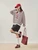 Women’s woman womens petite-, tall-, plus-, size Light Luxury High-quality Elegant colorblock cotton-blend holiday vacation getaway evening party club wfh commute office workwear two-piece turn-down half-button collar, loose striped knit long-sleeve Two-Piece Sweater Fashion sweaters tops in cream white with red black stripes