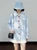 Women’s woman womens petite-, tall-, plus-, size Light Luxury High-quality Elegant Patchwork colorblock cotton-blend holiday vacation getaway evening party club wfh commute office workwear two-piece turn-down collar, loose color-block knit long-sleeve casual shirt Fashion Shirts tops in light blue with red buttons